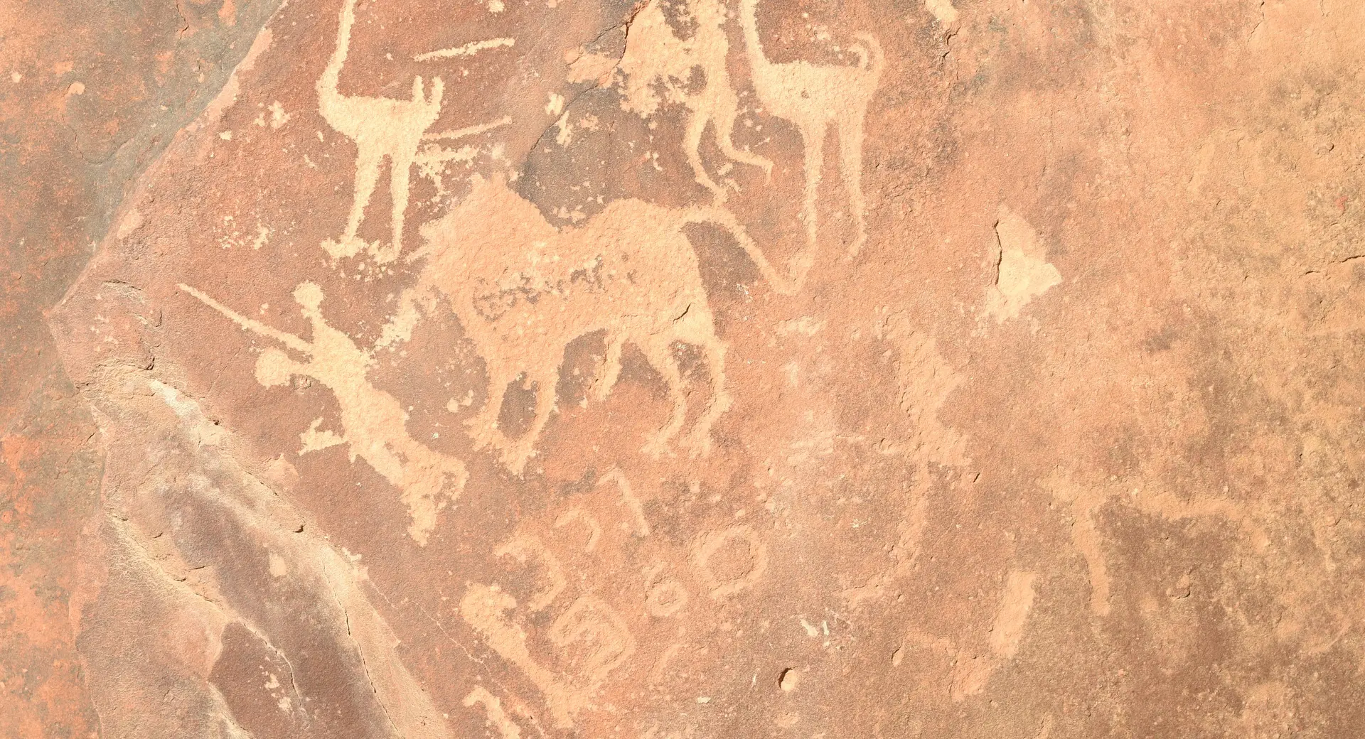 Ancient rock inscriptions under raking light, Wadi Rum, Jordan